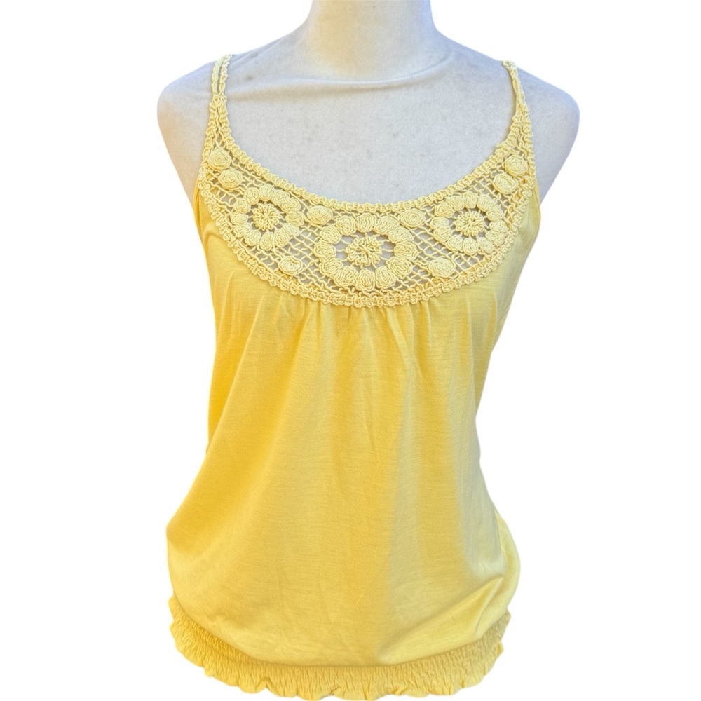Yellow Floral Sunflower Girly Shirred Bottom Cute Flattering Cozy Tank Top